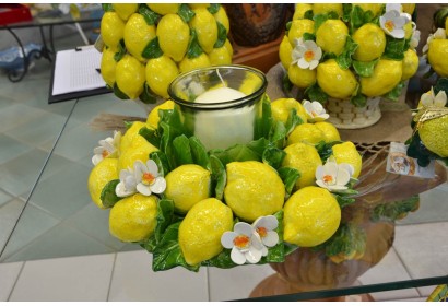 Centrotavola Porta Candela Tondo Limoni e Fiori