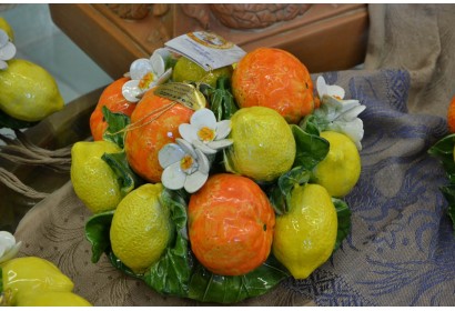 Centrotavola Porta Candela Tondo Arance,Limoni e Fiori