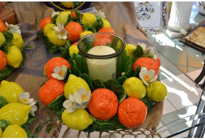 Centrotavola Porta Candela Tondo Arance,Limoni e Fiori