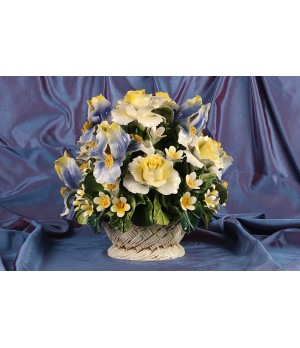 Round Basket Iris and Blue and Yellow Roses