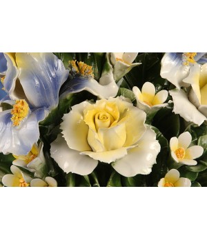 Round Basket Iris and Blue and Yellow Roses