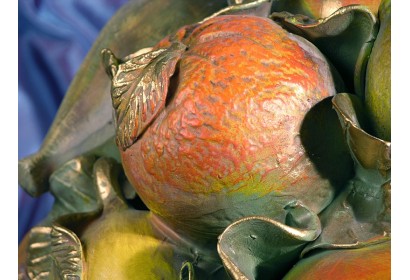 Round Basket Fruit Gold Wood