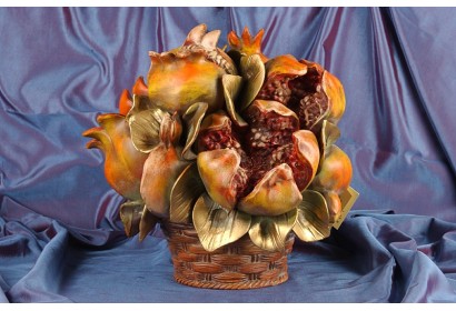 Round Basket Pomegranate Gold Wood