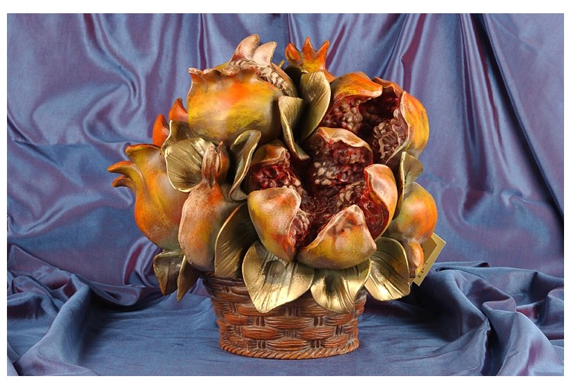 Round Basket Pomegranate Gold Wood