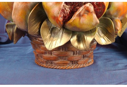 Round Basket Pomegranate Gold Wood
