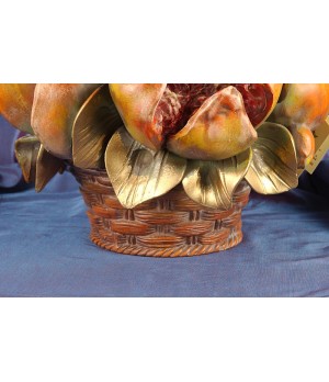 Round Basket Pomegranate Gold Wood