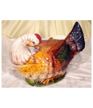 Tureen Hen Decorated Patinated