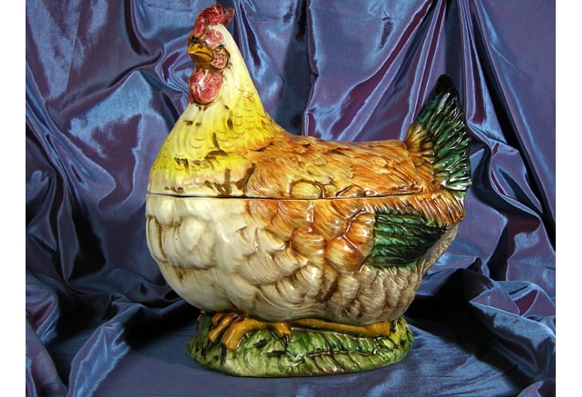 Tureen Hen Large Decorated Patinated