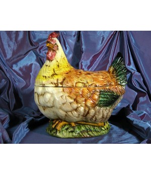 Tureen Hen Large Decorated Patinated