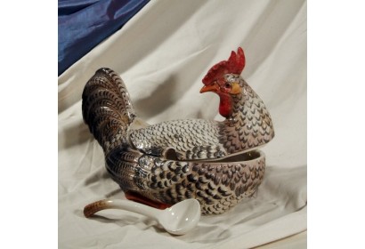 Tureen Rooster with Turned Neck Brown and Gray