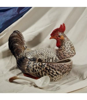 Tureen Rooster with Turned Neck Brown and Gray