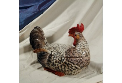 Tureen Rooster with Turned Neck Brown and Gray