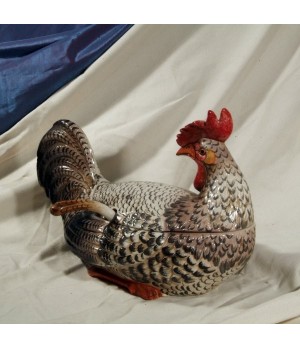 Tureen Rooster with Turned Neck Brown and Gray