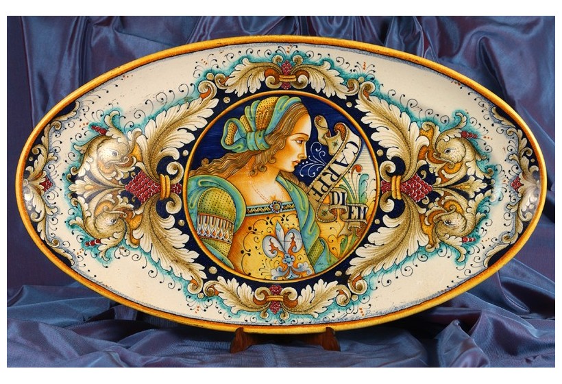 Oval Tray Renaissance with Lady Figure