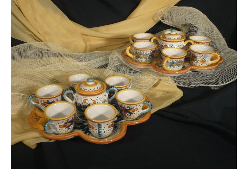 Coffe Set x 6 with Flower Tray and Sugar Bowl Classic