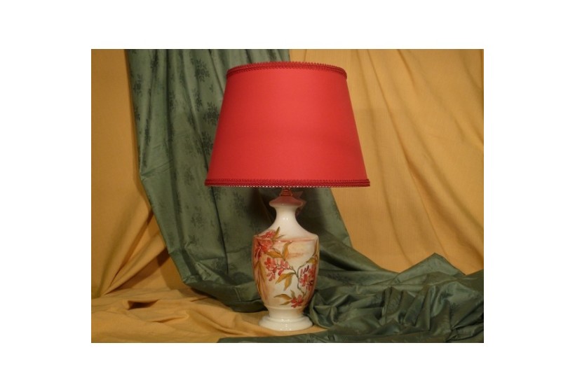 Lampada Anfora con Piede Tagliato Fiori Rosso Geraneo