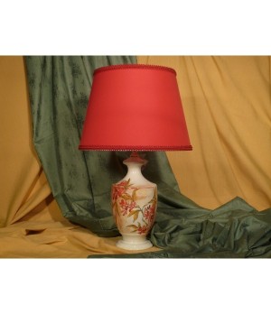 Lampada Anfora con Piede Tagliato Fiori Rosso Geraneo