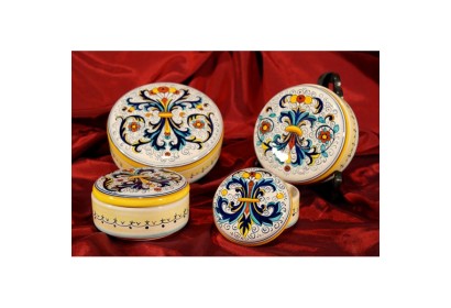 Ceramic Small Box Round Casket Ricco Deruta Colors