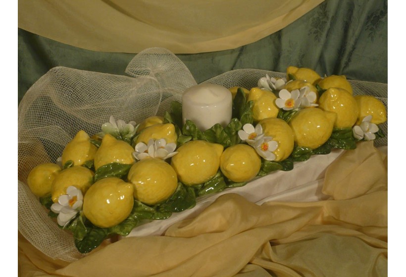 Centerpiece Candleholder Rectangular Lemons and Flowers