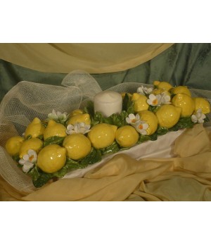 Centerpiece Candleholder Rectangular Lemons and Flowers