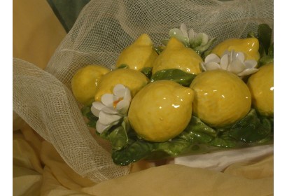 Centerpiece Candleholder Rectangular Lemons and Flowers