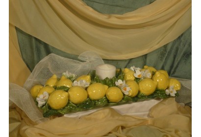 Centerpiece Candleholder Rectangular Lemons and Flowers