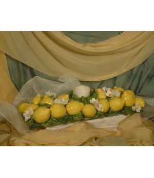 Centerpiece Candleholder Rectangular Lemons and Flowers