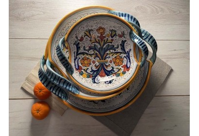 Ceramic Centerpiece/Fruit Bowl Silver Nest Ricco Deruta Colori